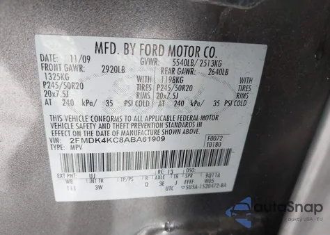 2010 Ford Edge Limited from USA, damaged, VIN 2FMDK4KC8ABA61909